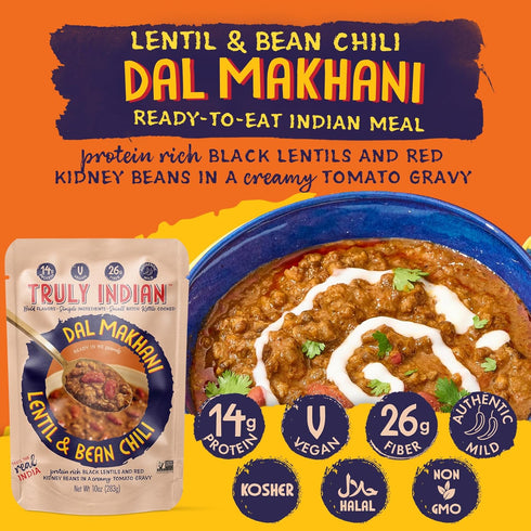 6-Pack 10oz Truly Indian Spiced Lentil & Bean Chili (Dal Makhani) Authentic Traditional Ready to Eat Indian food - Made