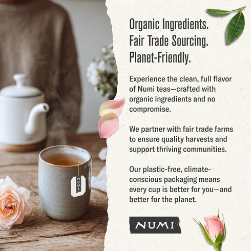 16 Numi Organic White Rose Tea, Tea Bags, White Tea & Fragrant Rosebuds, Low Caffeine