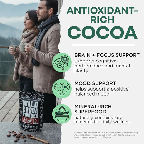 100% 12 oz Wild Foods Organic Cocoa Powder Unsweetened for Baking & Cooking, Raw Cacao Powder, Organic Single-Origin