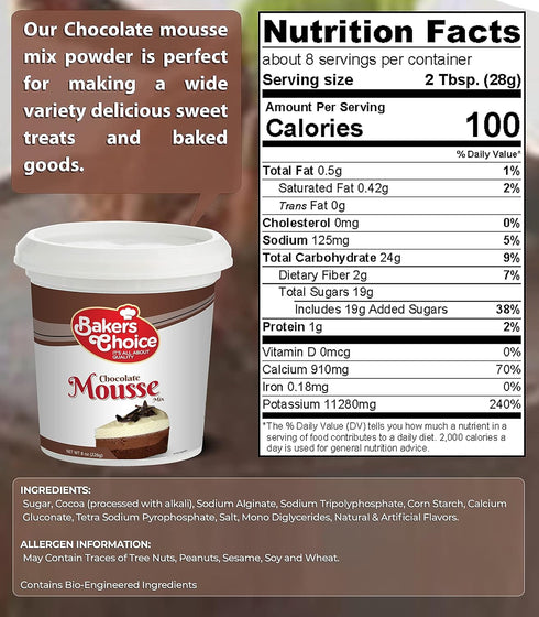 Baker's Choice 8 oz. Chocolate Mousse Mix Powder - For Mousse Cups, Chocolate Mousse Cake, Ice Cream, Milkshakes
