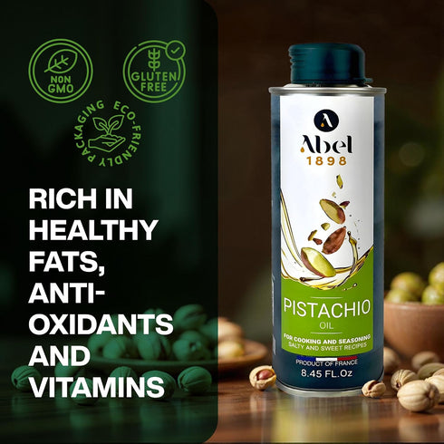 Abel 100% 8.45 oz French Pistachio Oil Pure & Cold-Pressed, Gourmet Nut Oil for Cooking, Dressings & Baking Non-GMO
