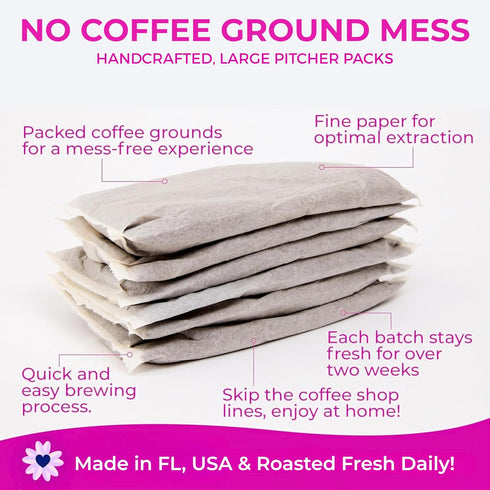100 20 Packs Katys Cold Brew Coffee Bags (Makes Cups) Smooth, Low-Acid, No Bitter Aftertaste Medium-Dark Brazil Roast