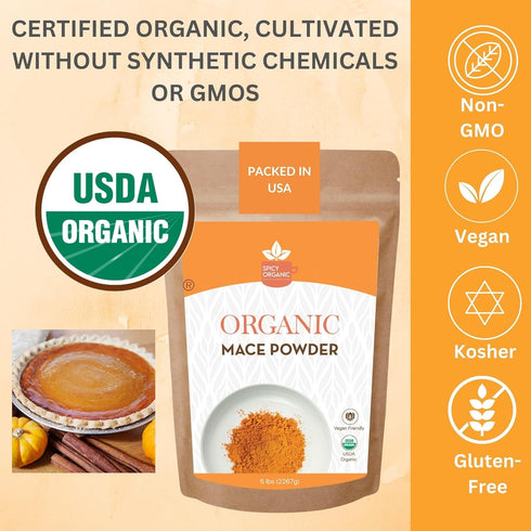 SPICY ORGANIC Ground Mace - 100% Pure USDA Organic Non-GMO Mace Spice - 4 OZ