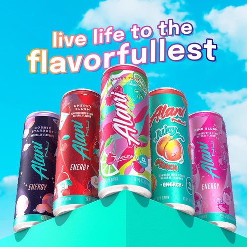 PACK 200mg 10 12 Oz 12 Pack Alani Nu VARIETY CHERRY TWIST, PINK SLUSH, ORANGE KISS Sugar Free, Low Calorie Energy