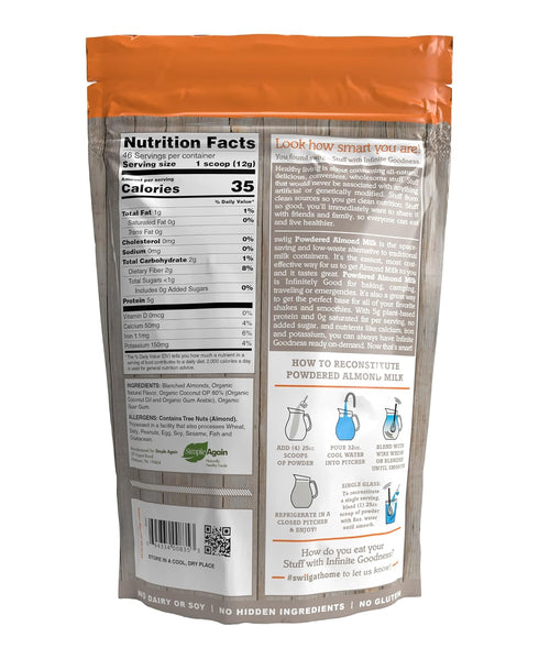 5g 1.22 lb swiig Almond Milk Powder Vanilla Plant-Based Vegan Gluten-Free Non-GMO No Added Sugar Protein Per Serving No
