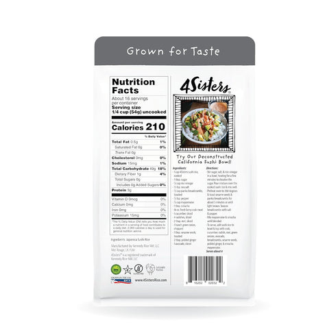 4Sisters 2lb - Authentic Short Grain Japonica Sushi Rice - Sustainably Grown - Women Owned - Farm to Table