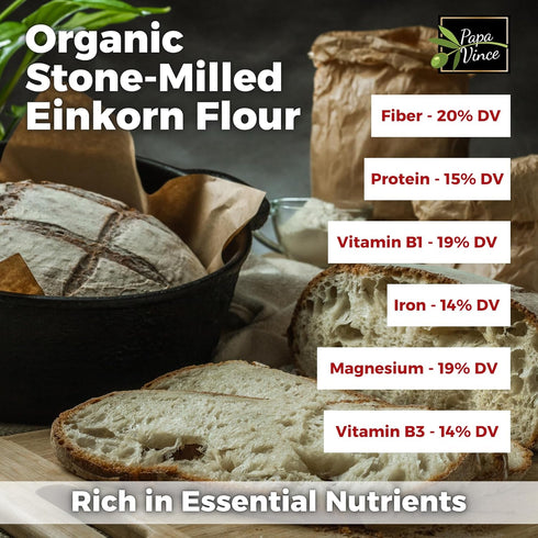 2.2 LB Organic Einkorn Flour Made in Italy, Organic Ancient Grain, Non-Enriched, Unbleached, Unbromated, High Fiber