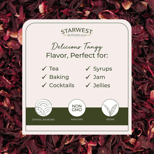1 lb Starwest Botanicals Organic Hibiscus Flowers - Dried Hibiscus Flowers for Loose Leaf Herbal Tea, Caffeine Free