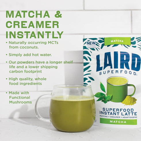 Laird Superfood Matcha Instant Latte - Green Tea Powder with Adaptogens, Packed with Antioxidants and Superfood Coconut
