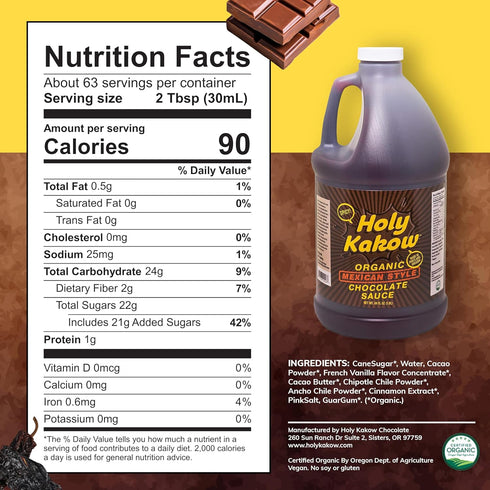 64oz Holy Kakow Organic Chocolate Syrup - Mexican Style, Chocolate Syrup, Chocolate Sauce, Organic Chocolate Sauce, Add