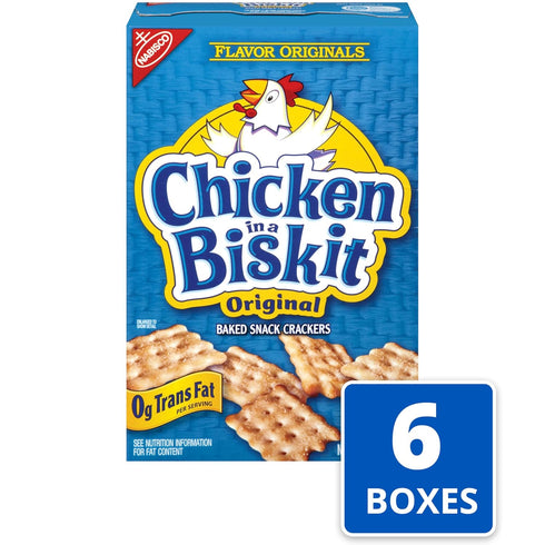 NABISCO 6 7.5 oz Chicken in a Biskit Original Baked Snack Crackers, Bulk Lunch Snacks, - Boxes
