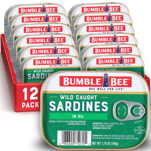 Bumble Bee Sardines in Oil, 3.75 oz Tin (Pack of 12) -