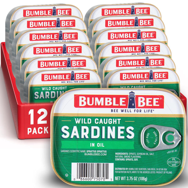 Bumble Bee Sardines in Oil, 3.75 oz Tin (Pack of 12) -