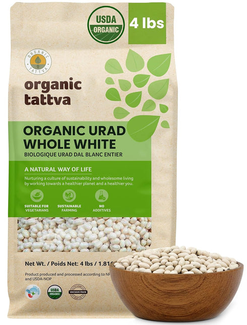 Organic Tattva White Urad Dal Whole (4 lbs) - Dried Lentils Organic,