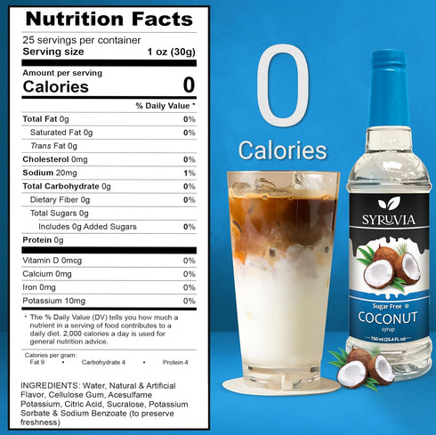 25.4 oz. 0 Syruvia Sugar Free Brown Sugar Cinnamon, Coconut & Pistachio Syrup - fl Premium Coffee Flavoring Syrup.