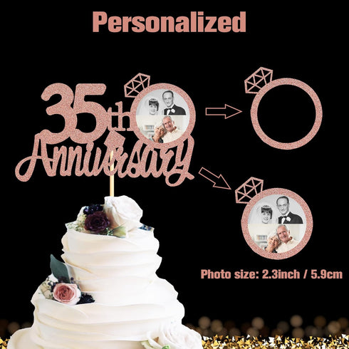 Sumerk 35th Anniversary Cake Topper, 13PCS Rose Gold Glitter Cake Decorations for Wedding Anniversary Celebration Party