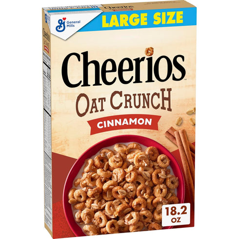 Cheerios Oat Crunch Cinnamon Breakfast Cereal, Made with Whole Grain, Large Size,
