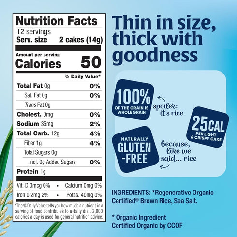 6 Oz Lundberg Organic Thin Stackers, Brown Rice, Lightly Salted, Thin Rice Cakes, Gluten-Free, Vegan, Healthy Snacks