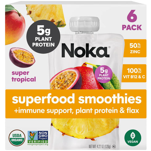Noka Superfood Fruit Smoothie Pouches with Immune Support, Super Tropical, Healthy Snacks