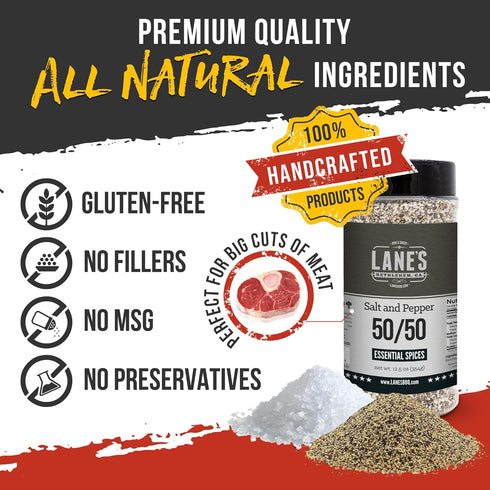 50/50, 12.5 oz 16 Lane's Coarse Salt and Pepper - Classic Blend of Kosher Salt & Coarse Black Pepper Mesh for Cooking