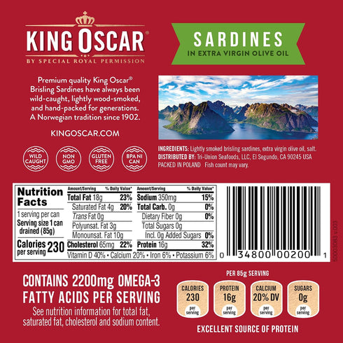 3.75 (Pack 4) King Oscar Wild Caught Sardines in Extra Virgin Olive Oil Ounce