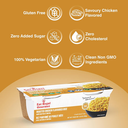 7.2g 1 Pack 6 (12 8.8 oz Eat Regal Gourmet Ready to Eat Roasted Chicken Flavoured Rice Cups, Protein per Sleeve, Minute