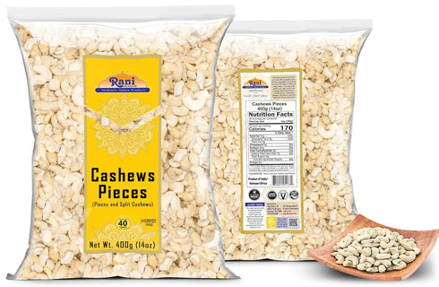 14oz (400g) Rani Raw Cashews Halves and Pieces (uncooked, unsalted) ~ All Natural, No Preservatives | Vegan | NON-GMO |