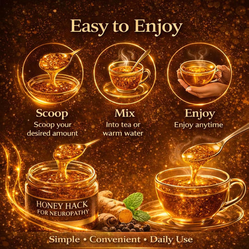 17.6 oz (500g) (1Bottle) Honey Hack for Neuropathy, with Ceylon Cinnamon Ginger Turmeric Black Pepper