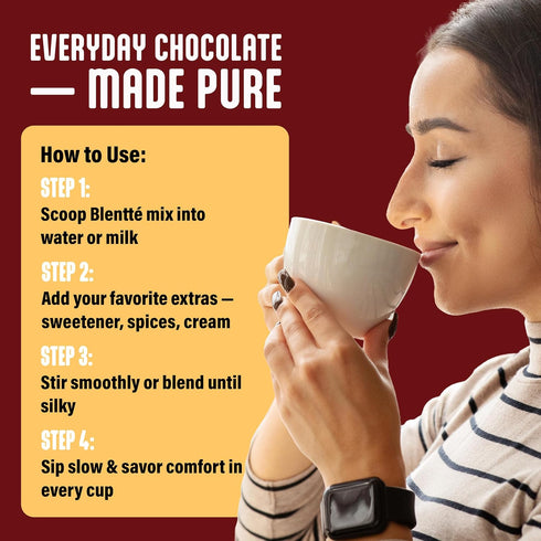 10 Oz Blentte - Organic Mocha Drink Mix - Latte, Cappuccino, Frappe, Hot Chocolate & Coffee Blend - For Instant Smooth