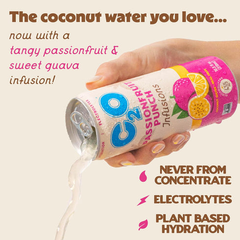 C2O (12 Pack) 700mg 12 10.5 oz - Coconut Water Infusions - Passionfruit Punch of Electrolytes - Made with Fresh Coconut