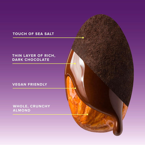 0.46 oz Pack 24 SkinnyDipped Super Dark Chocolate + Sea Salt Almonds, Vegan, Healthy Snack, Plant Protein, Gluten Free
