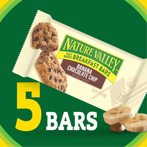 5 8.85 oz Nature Valley Soft Baked Breakfast Bars, Banana Chocolate Chip, Morning Snacks, Bars