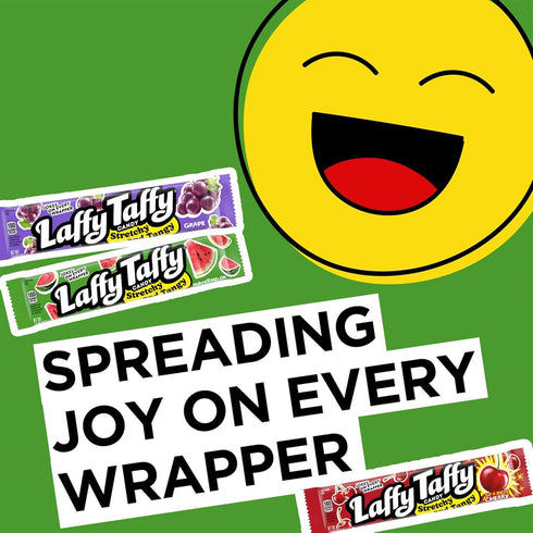 1.5 (Pack 24) Laffy Taffy Stretchy & Tangy Variety Candy Box, Grape, Watermelon, and Cherry Flavors, Ounce Bars