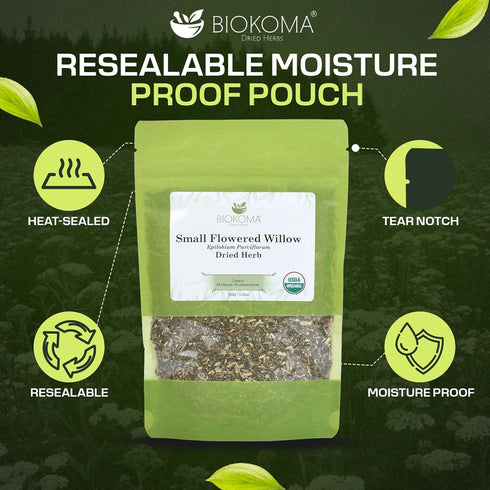100g (3.55oz) Biokoma Organic Small-Flowered Willow Dried Herb Epilobium Parviflorum Loose USDA Organic Herbal Tea