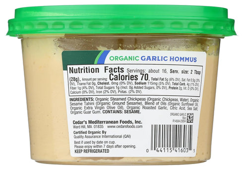 Cedar's Hummus Organic Garlic