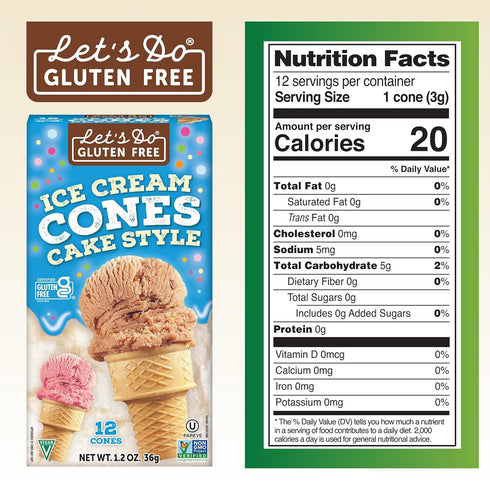1.2 Oz (Pack 12) Lets Do Gluten Free Ice Cream Cones - Sugar Cones for Ice Cream, Mini Ice Cream Cones, Ice Cream Cups