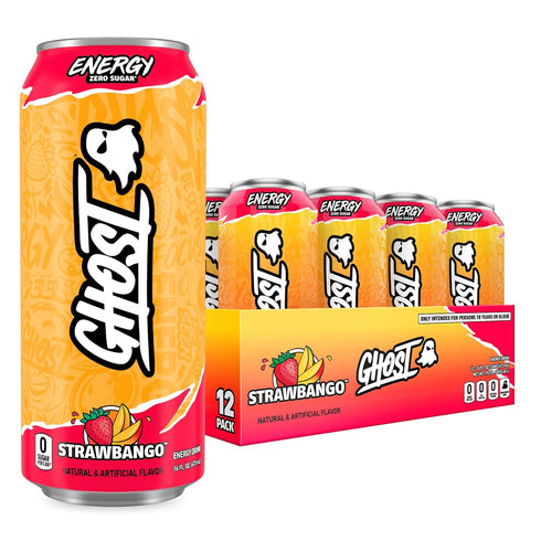 GHOST Energy Drink - 12-Pack, Strawbango, 16oz - Energy & Focus &
