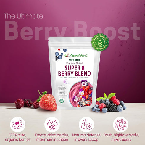 8 7 oz. Z Natural Foods Super Berry Blend: Organic Freeze-Dried, Delicious Fruit Powder for Overall Well Being, Add