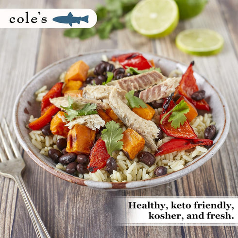 Pack 5 Cole's of Wild Mackerel in Olive Oil - Canned & Jarred Seafood, Skinless, Boneless, Small Atlantic Mackerel