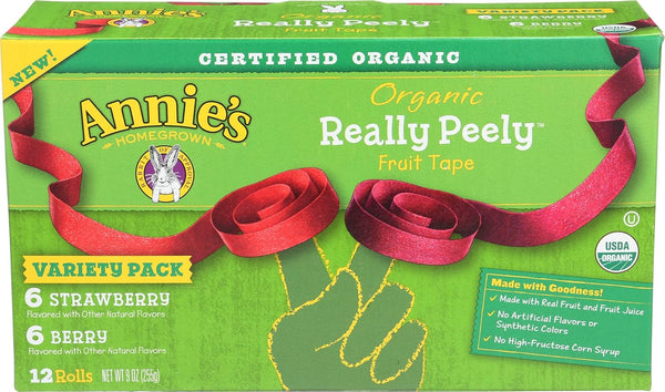 Annie's Homegrown Organic Really Peely Fruit Tape Snack, Strawberry & Berry Flavor,