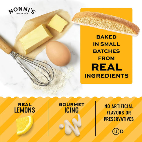 110 21.5 oz Nonni's Limone Lemon-Iced Biscotti Cookies Individually Wrapped Italian Tea-Time Snack, Crunchy