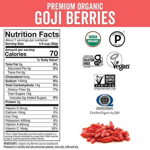8 oz (227 Viva Naturals Organic Dried Goji Berries, g) Non-GMO, Vegan Wolfberries, Perfect for Goji Berry Tea