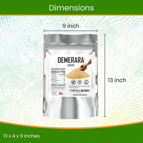4 lbs. Bulk Demerara Sugar Pure Unrefined Brown Crystals for Baking and Cooking. Value Size Bag.