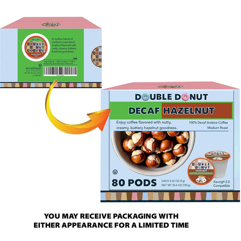 80 Count (Pack 1) Double Donut Coffee Flavored Decaf Coffee, Decaf Hazelnut Coffee, Decaf Coffee Pods for Keurig K Cups