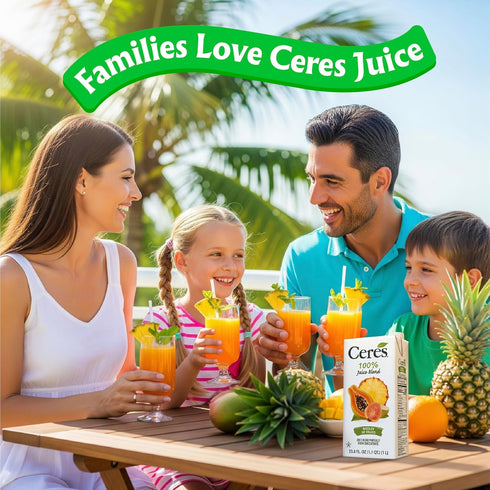 3-Pack 100% 33.8 Oz (1 Ceres Medley of Fruits Juice Blend, Natural, Rich in Vitamin C, No Added Sugar, Artificial