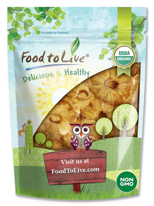 Food to Live Organic Dried Pineapple Rings, 1 Pound Non-GMO, Flavorful Chewy