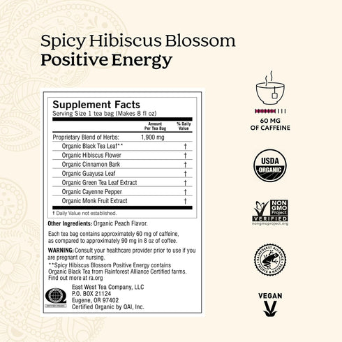 16 Pack (6 Packs) Yogi Tea Spicy Hibiscus Blossom Positive Energy Tea - Tea Bags per - Organic Herbal Tea to Support