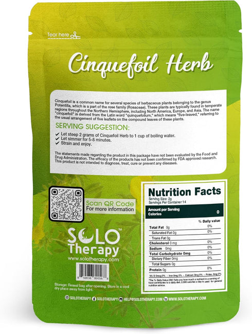 1 oz, 5 Solo Therapy Cinquefoil Herb Five Finger Grass, Cinquefoil Dried Cut Herb, Finger Grass Herb, Resealable Bag
