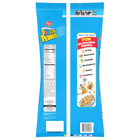 30 oz (Pack 2) Marshmallow Fruity PEBBLES Breakfast Cereal for Kids, Gluten Free, Made with Sweetened Puffed Rice, Bag