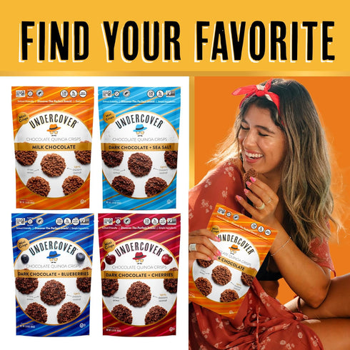 Pack 7-Pack, 3oz Undercover Snacks Chocolate Quinoa Crisps - Variety Sampler | Bags of Mini Crisps | Gluten Free